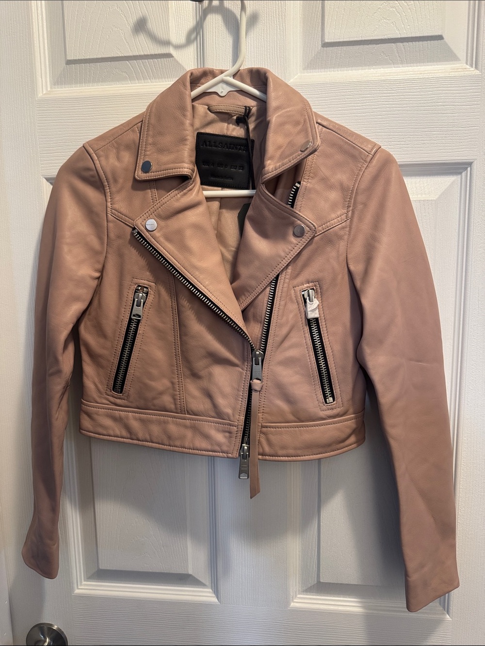 All Saints Misty Pink Leather Moto Jacket